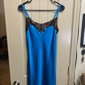 Topshop Vibrant Blue Chemise with Brown Lace